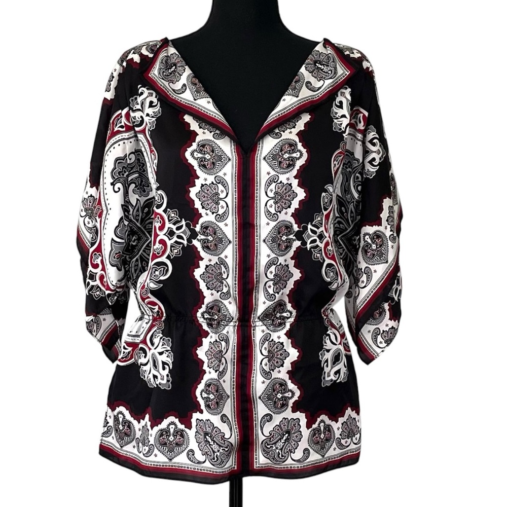 White House Black Market Size Small Paisley Kimono‎ Sleeve Peplum Blouse Boho